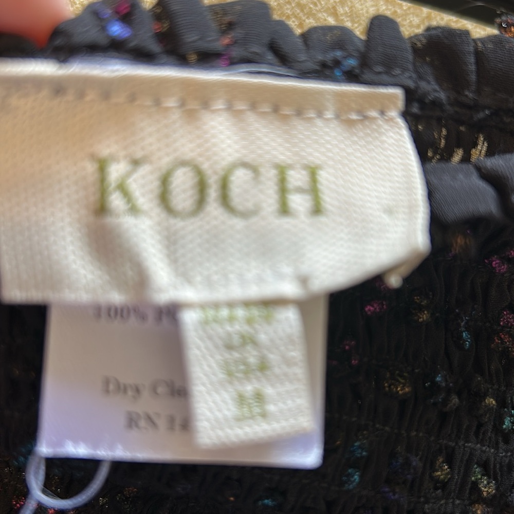 KOCH Black Rainbow Confetti Mini Skirt Metallic Swiss Dot Crepe Elastic Waist M - Picture 6 of 10